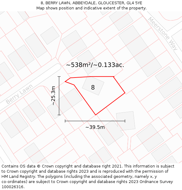 8, BERRY LAWN, ABBEYDALE, GLOUCESTER, GL4 5YE: Plot and title map