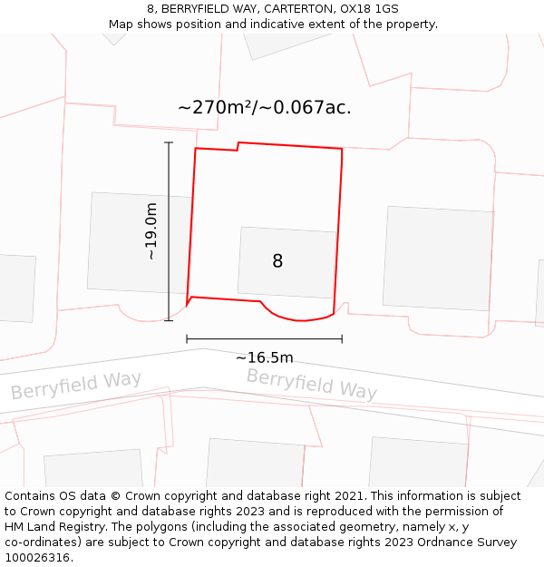 8, BERRYFIELD WAY, CARTERTON, OX18 1GS: Plot and title map