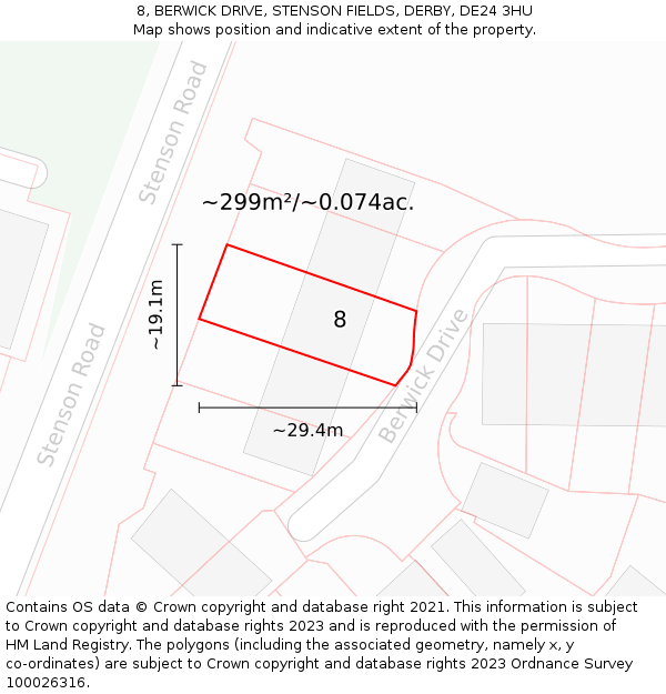 8, BERWICK DRIVE, STENSON FIELDS, DERBY, DE24 3HU: Plot and title map