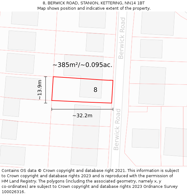 8, BERWICK ROAD, STANION, KETTERING, NN14 1BT: Plot and title map