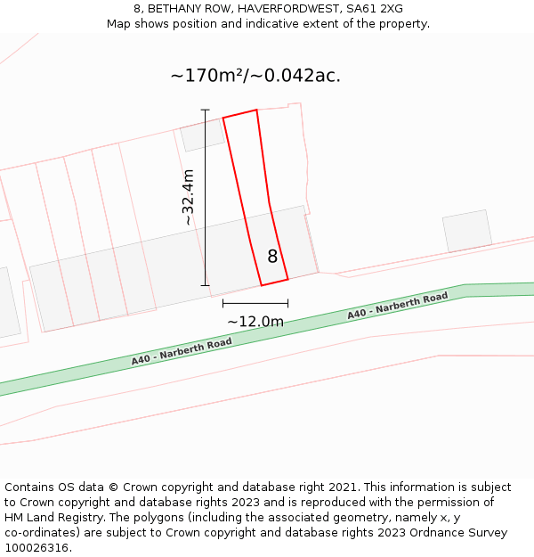 8, BETHANY ROW, HAVERFORDWEST, SA61 2XG: Plot and title map