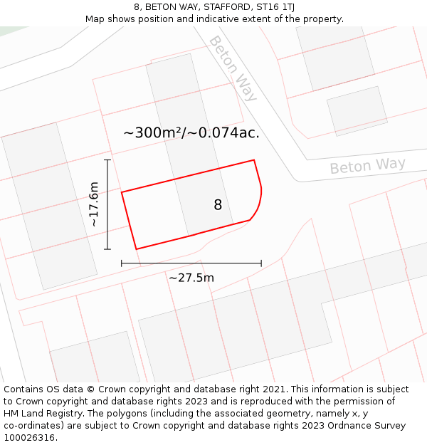 8, BETON WAY, STAFFORD, ST16 1TJ: Plot and title map