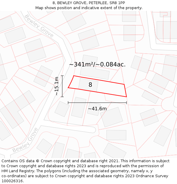 8, BEWLEY GROVE, PETERLEE, SR8 1PP: Plot and title map