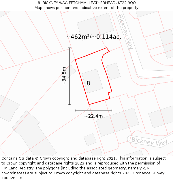 8, BICKNEY WAY, FETCHAM, LEATHERHEAD, KT22 9QQ: Plot and title map