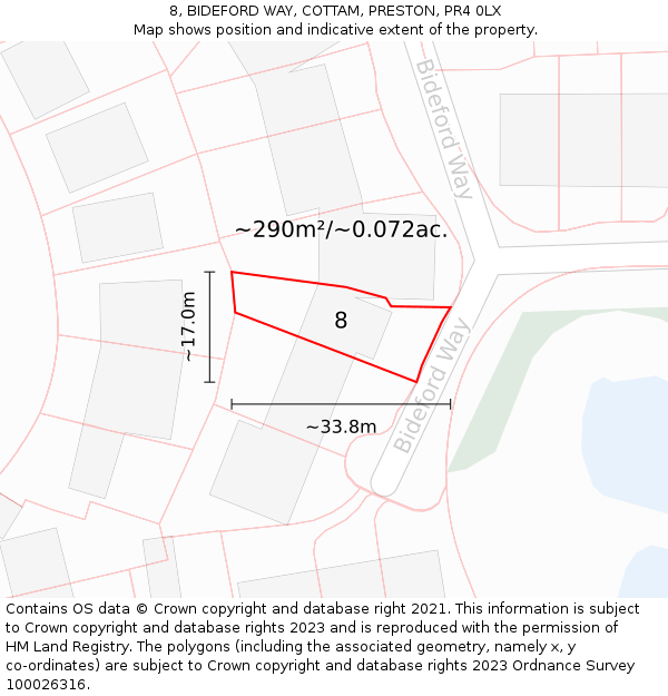 8, BIDEFORD WAY, COTTAM, PRESTON, PR4 0LX: Plot and title map