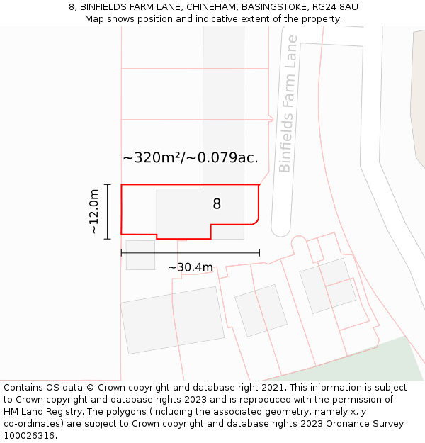 8, BINFIELDS FARM LANE, CHINEHAM, BASINGSTOKE, RG24 8AU: Plot and title map
