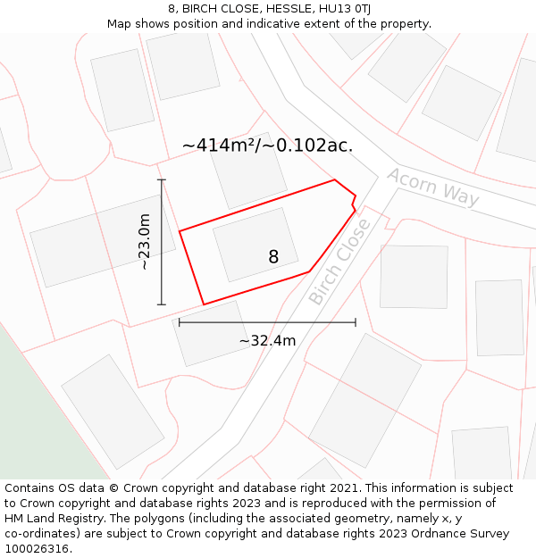 8, BIRCH CLOSE, HESSLE, HU13 0TJ: Plot and title map