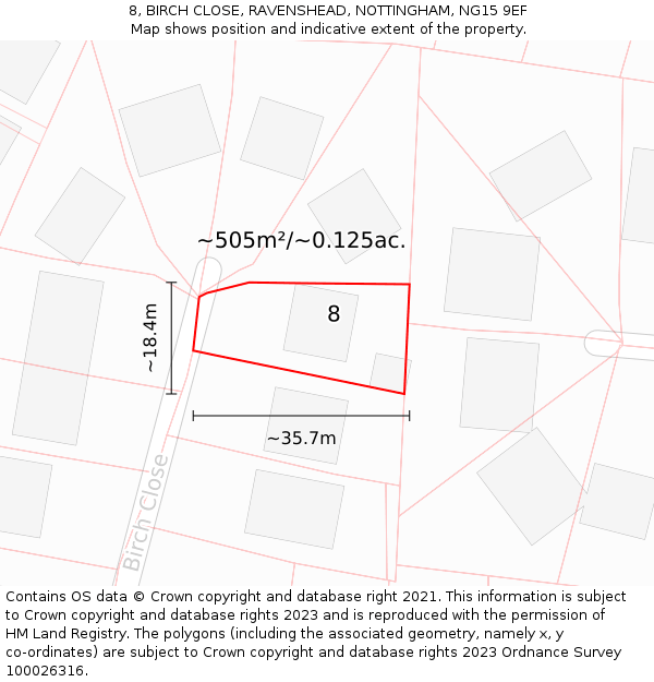 8, BIRCH CLOSE, RAVENSHEAD, NOTTINGHAM, NG15 9EF: Plot and title map