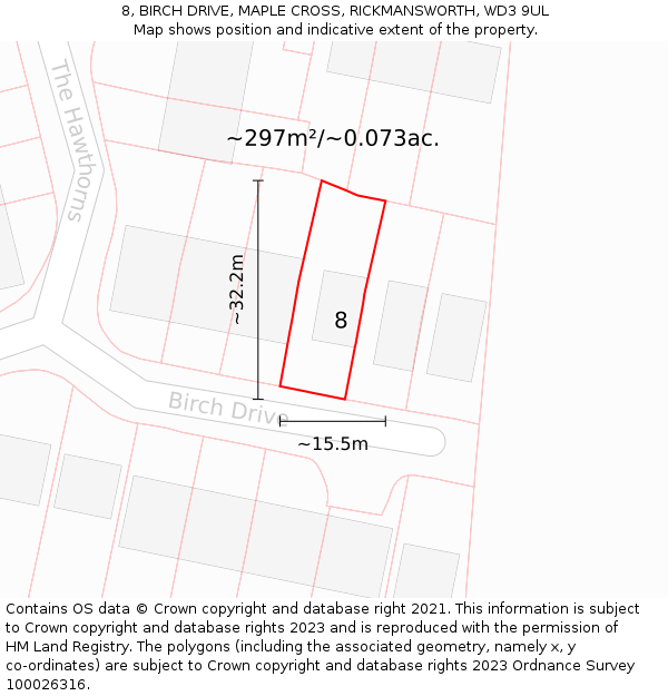 8, BIRCH DRIVE, MAPLE CROSS, RICKMANSWORTH, WD3 9UL: Plot and title map