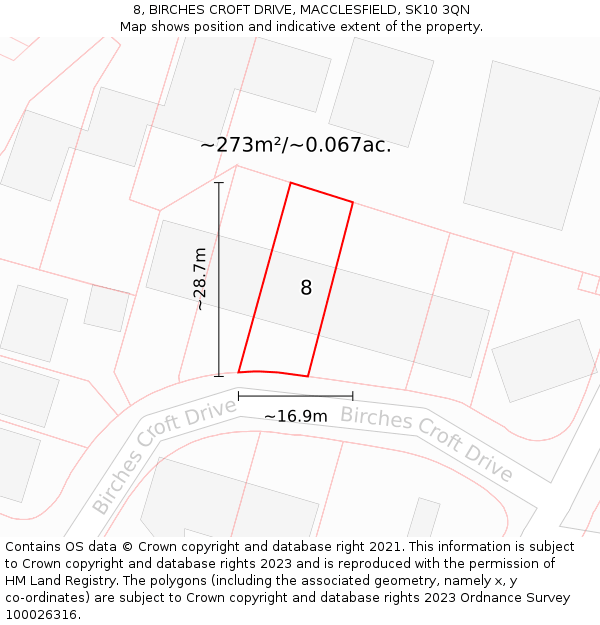 8, BIRCHES CROFT DRIVE, MACCLESFIELD, SK10 3QN: Plot and title map