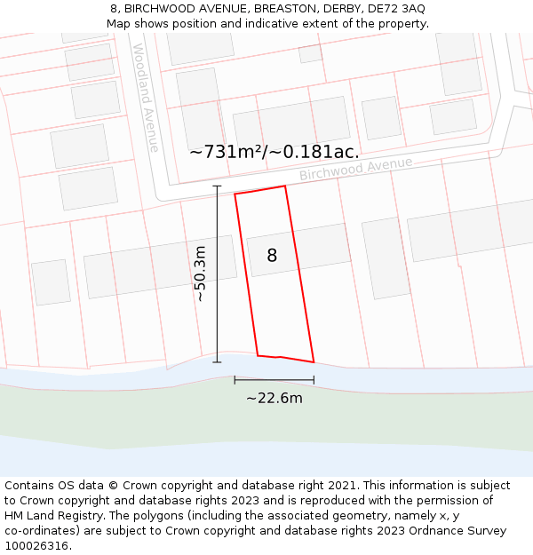 8, BIRCHWOOD AVENUE, BREASTON, DERBY, DE72 3AQ: Plot and title map