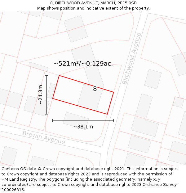 8, BIRCHWOOD AVENUE, MARCH, PE15 9SB: Plot and title map