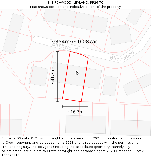 8, BIRCHWOOD, LEYLAND, PR26 7QJ: Plot and title map