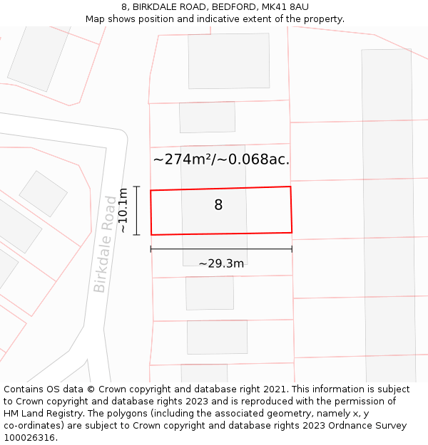 8, BIRKDALE ROAD, BEDFORD, MK41 8AU: Plot and title map