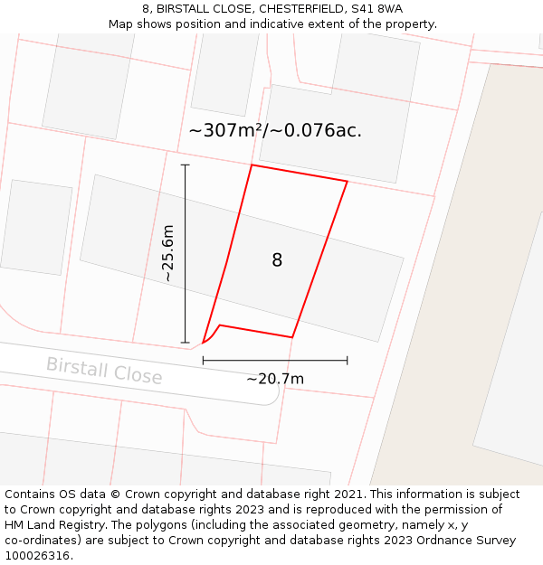 8, BIRSTALL CLOSE, CHESTERFIELD, S41 8WA: Plot and title map