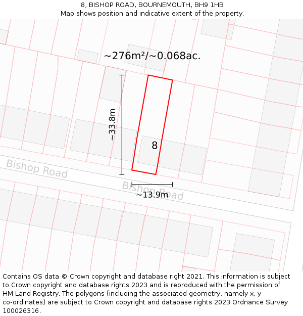 8, BISHOP ROAD, BOURNEMOUTH, BH9 1HB: Plot and title map