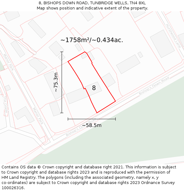8, BISHOPS DOWN ROAD, TUNBRIDGE WELLS, TN4 8XL: Plot and title map
