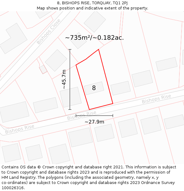 8, BISHOPS RISE, TORQUAY, TQ1 2PJ: Plot and title map