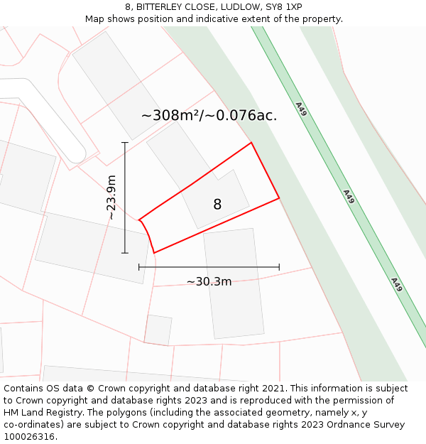 8, BITTERLEY CLOSE, LUDLOW, SY8 1XP: Plot and title map