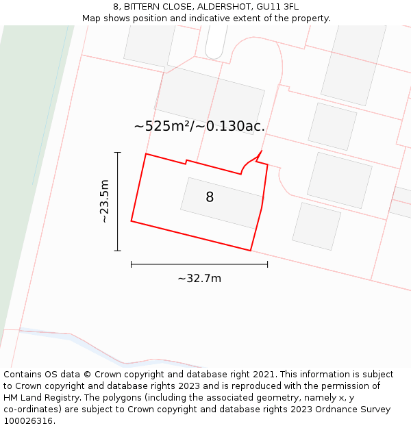 8, BITTERN CLOSE, ALDERSHOT, GU11 3FL: Plot and title map