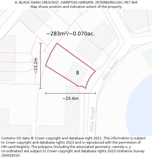 8, BLACK SWAN CRESCENT, HAMPTON HARGATE, PETERBOROUGH, PE7 8HF: Plot and title map