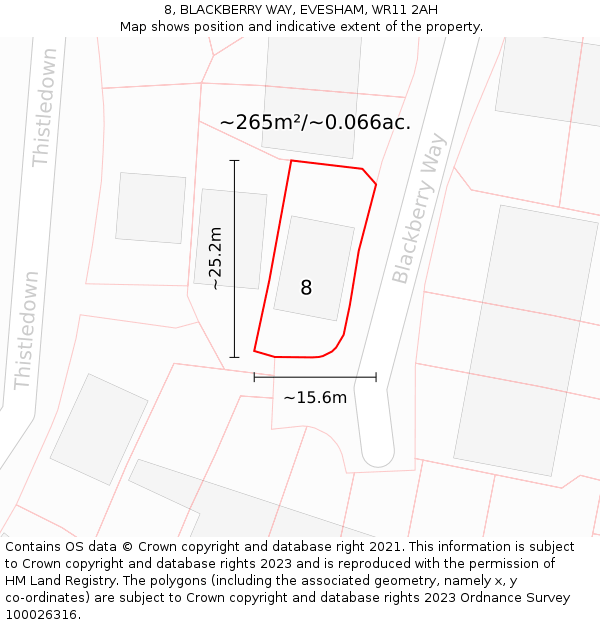8, BLACKBERRY WAY, EVESHAM, WR11 2AH: Plot and title map