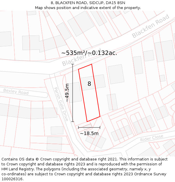 8, BLACKFEN ROAD, SIDCUP, DA15 8SN: Plot and title map