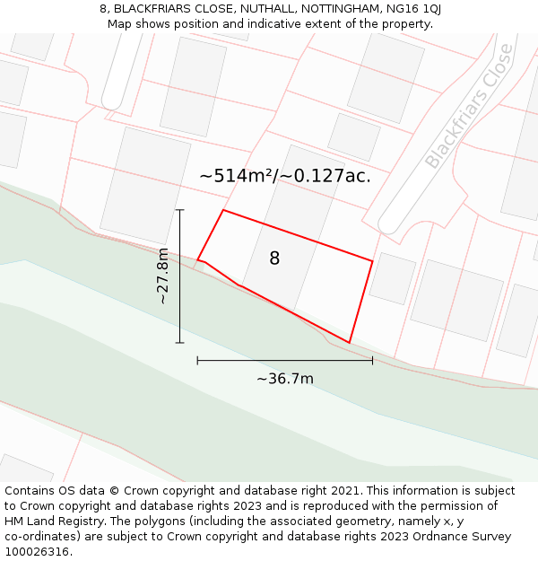 8, BLACKFRIARS CLOSE, NUTHALL, NOTTINGHAM, NG16 1QJ: Plot and title map