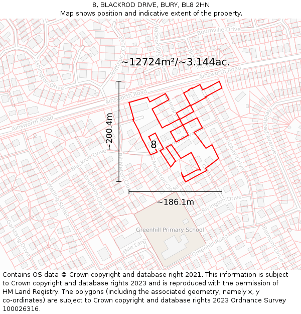 8, BLACKROD DRIVE, BURY, BL8 2HN: Plot and title map
