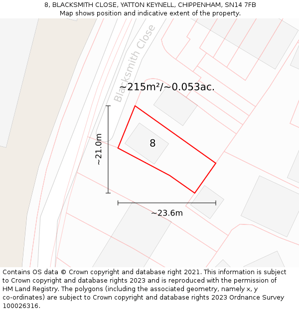 8, BLACKSMITH CLOSE, YATTON KEYNELL, CHIPPENHAM, SN14 7FB: Plot and title map