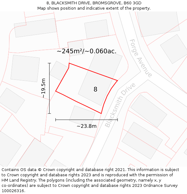 8, BLACKSMITH DRIVE, BROMSGROVE, B60 3GD: Plot and title map