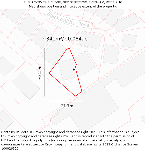 8, BLACKSMITHS CLOSE, SEDGEBERROW, EVESHAM, WR11 7UP: Plot and title map