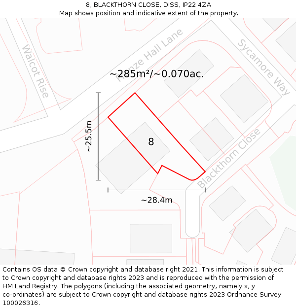 8, BLACKTHORN CLOSE, DISS, IP22 4ZA: Plot and title map