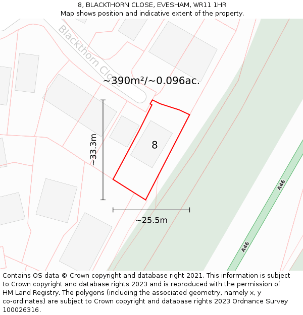 8, BLACKTHORN CLOSE, EVESHAM, WR11 1HR: Plot and title map