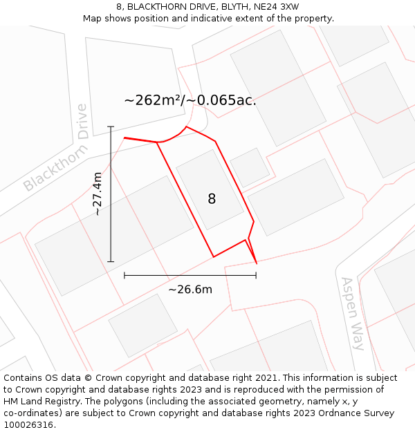 8, BLACKTHORN DRIVE, BLYTH, NE24 3XW: Plot and title map