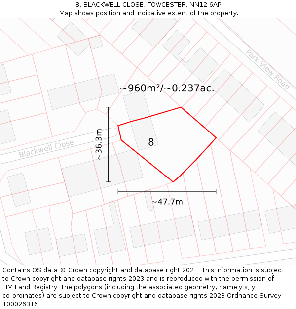 8, BLACKWELL CLOSE, TOWCESTER, NN12 6AP: Plot and title map