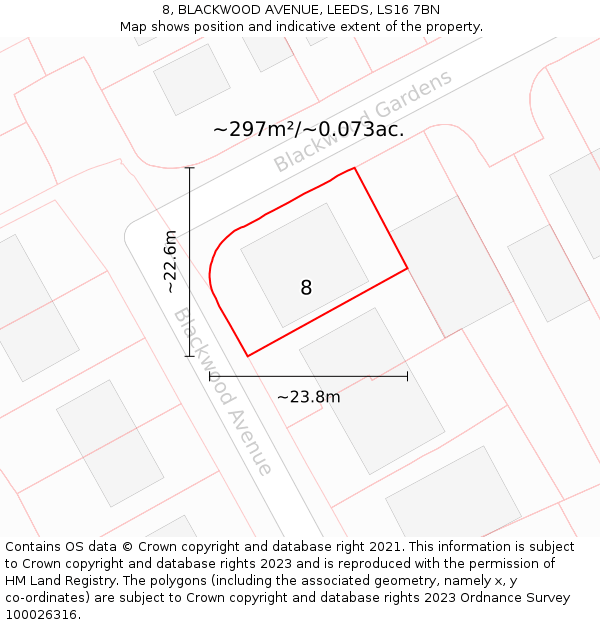 8, BLACKWOOD AVENUE, LEEDS, LS16 7BN: Plot and title map
