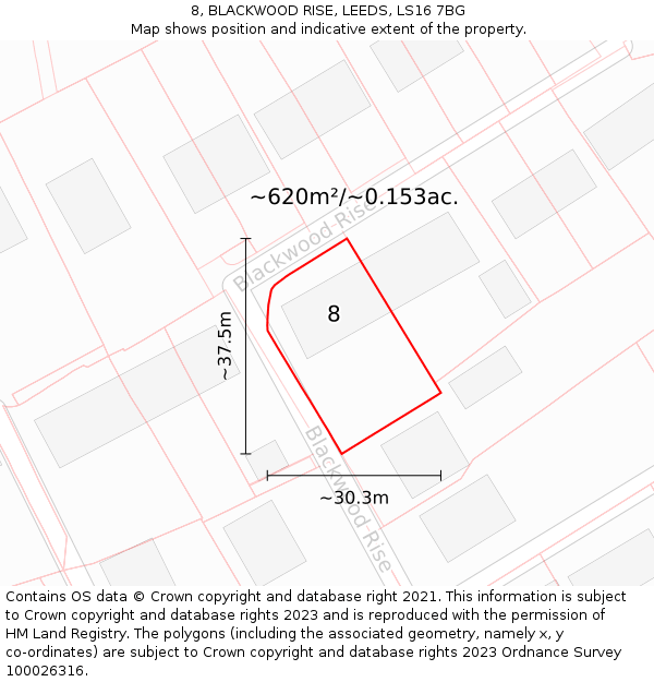 8, BLACKWOOD RISE, LEEDS, LS16 7BG: Plot and title map