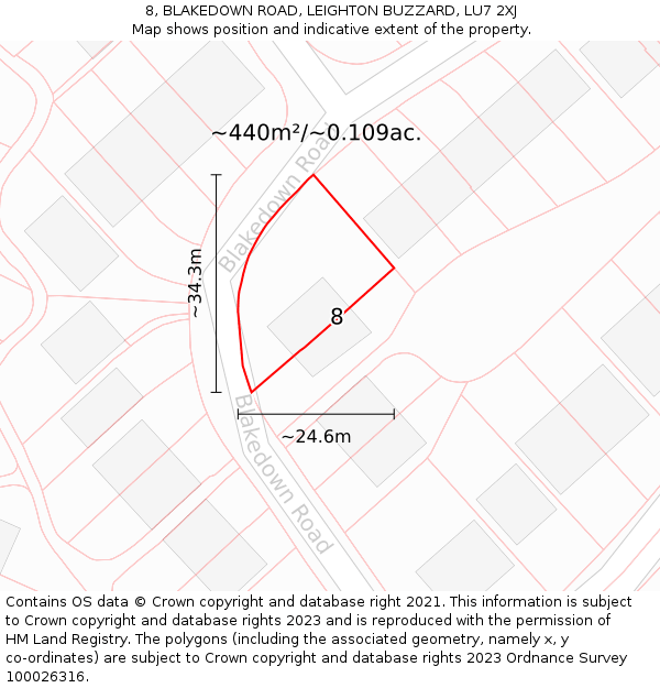 8, BLAKEDOWN ROAD, LEIGHTON BUZZARD, LU7 2XJ: Plot and title map