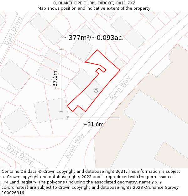 8, BLAKEHOPE BURN, DIDCOT, OX11 7XZ: Plot and title map
