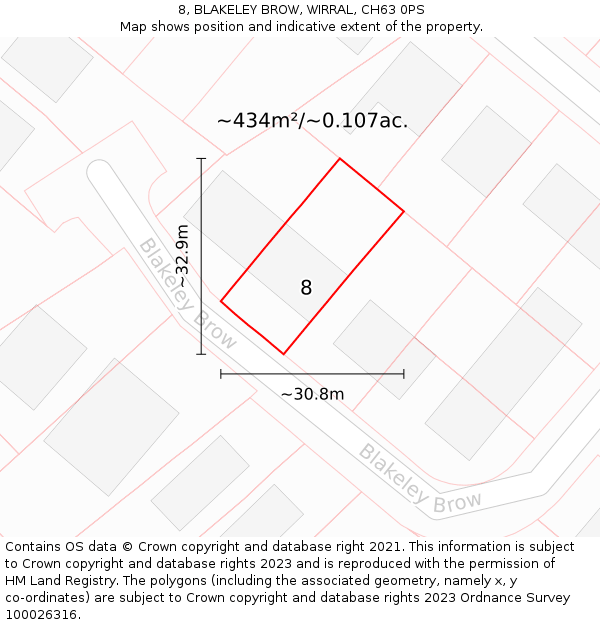 8, BLAKELEY BROW, WIRRAL, CH63 0PS: Plot and title map