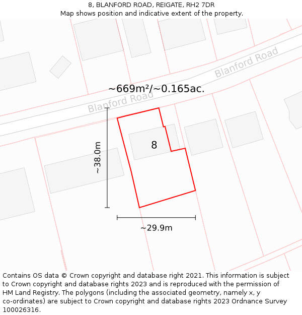 8, BLANFORD ROAD, REIGATE, RH2 7DR: Plot and title map