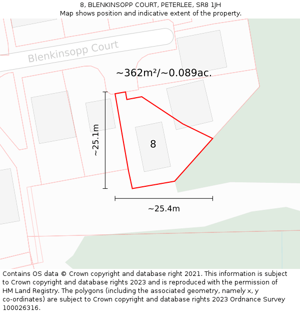 8, BLENKINSOPP COURT, PETERLEE, SR8 1JH: Plot and title map