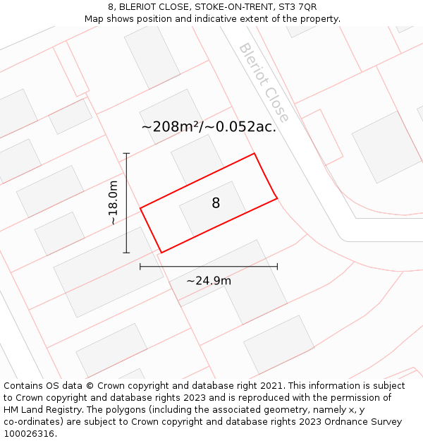 8, BLERIOT CLOSE, STOKE-ON-TRENT, ST3 7QR: Plot and title map