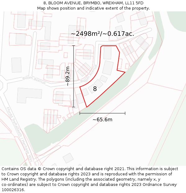 8, BLOOM AVENUE, BRYMBO, WREXHAM, LL11 5FD: Plot and title map