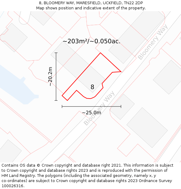8, BLOOMERY WAY, MARESFIELD, UCKFIELD, TN22 2DP: Plot and title map