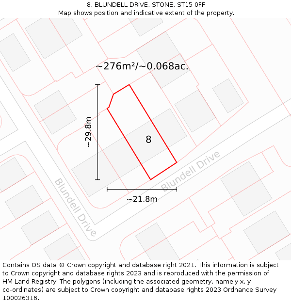 8, BLUNDELL DRIVE, STONE, ST15 0FF: Plot and title map