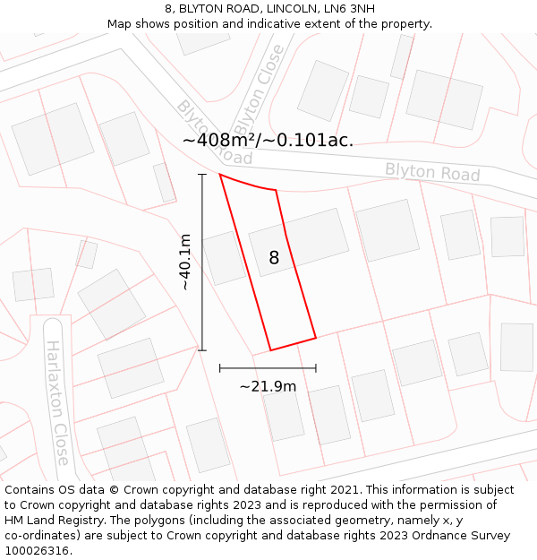 8, BLYTON ROAD, LINCOLN, LN6 3NH: Plot and title map