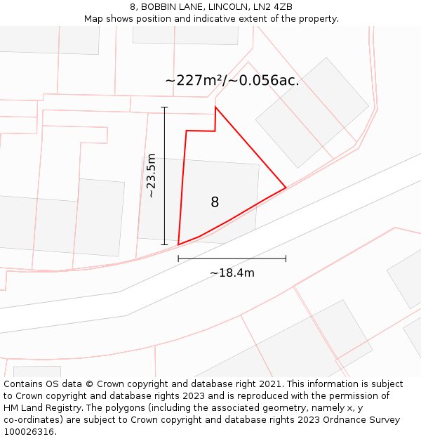 8, BOBBIN LANE, LINCOLN, LN2 4ZB: Plot and title map
