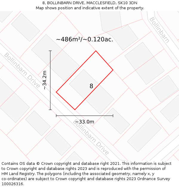 8, BOLLINBARN DRIVE, MACCLESFIELD, SK10 3DN: Plot and title map